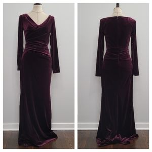 Vince Camuto Velvet Long Sleeve Formal Dress in Maroon